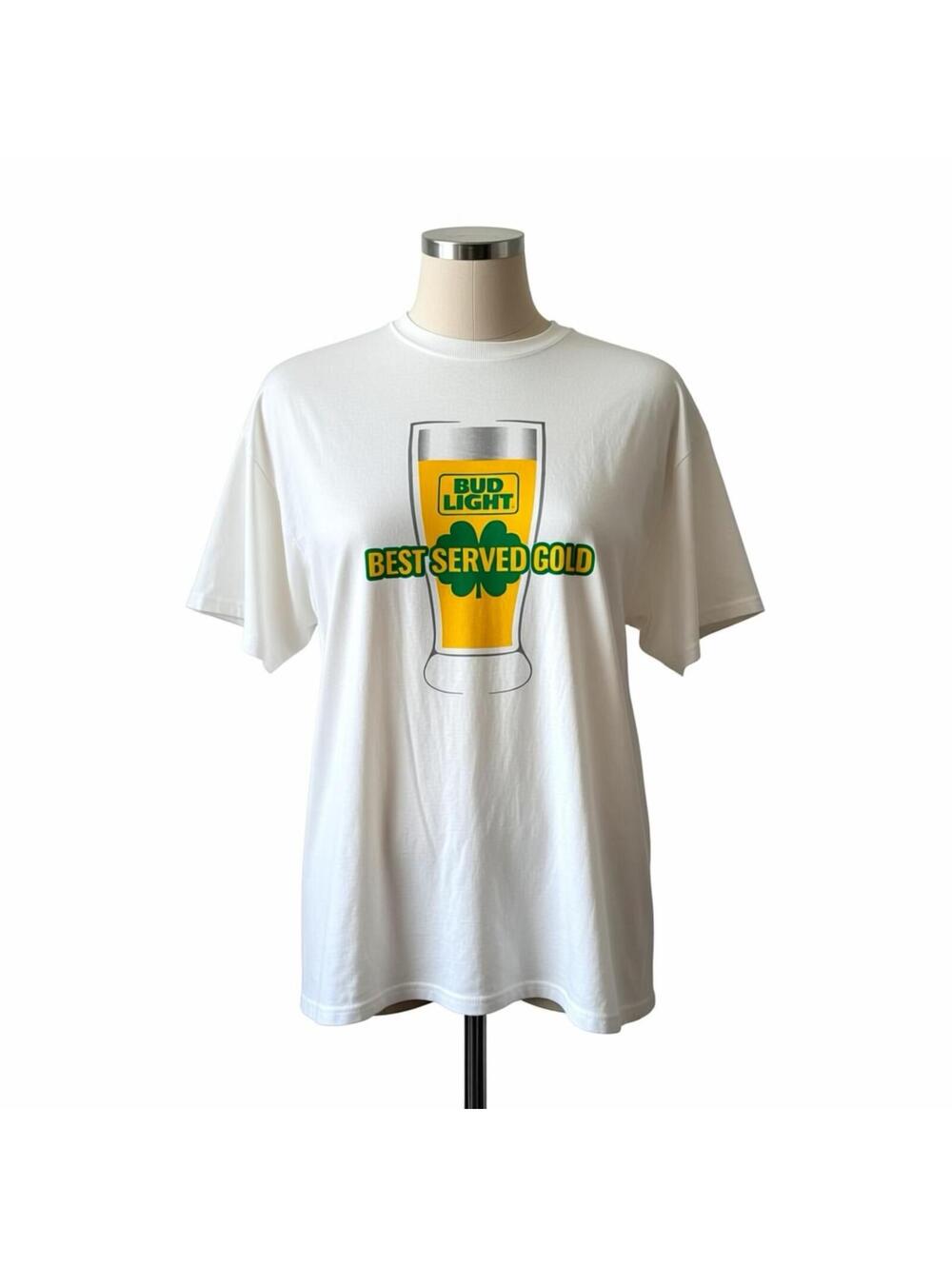 Gildan XL White Bud Light Best Served Gold Graphic T-Shirt